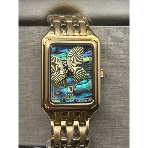 Fossil ES5309 Womens Gold Tone Butterfly Abalone Dial Rectangular Watch - Picture 4 of 17